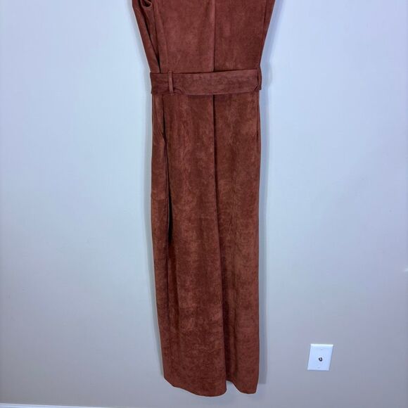 New Anthropologie Brown Cedar Faux Suede Sleeveless Jumpsuit XL - Picture 8 of 11